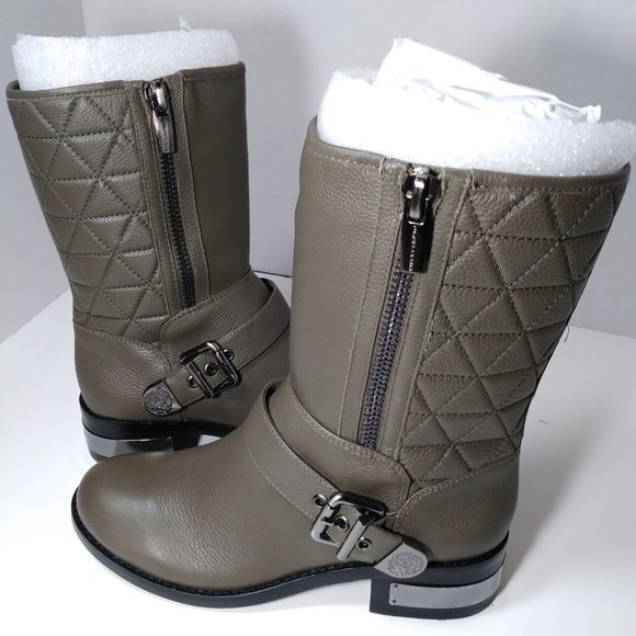 Vince Camuto Waveera Women's Leather Olive Gray Moto Boots- Size 9M - Picture 2 of 8